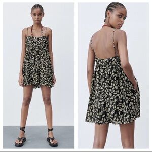 Zara black leaf printed jumpsuit with gold metallic thread Travel Size S